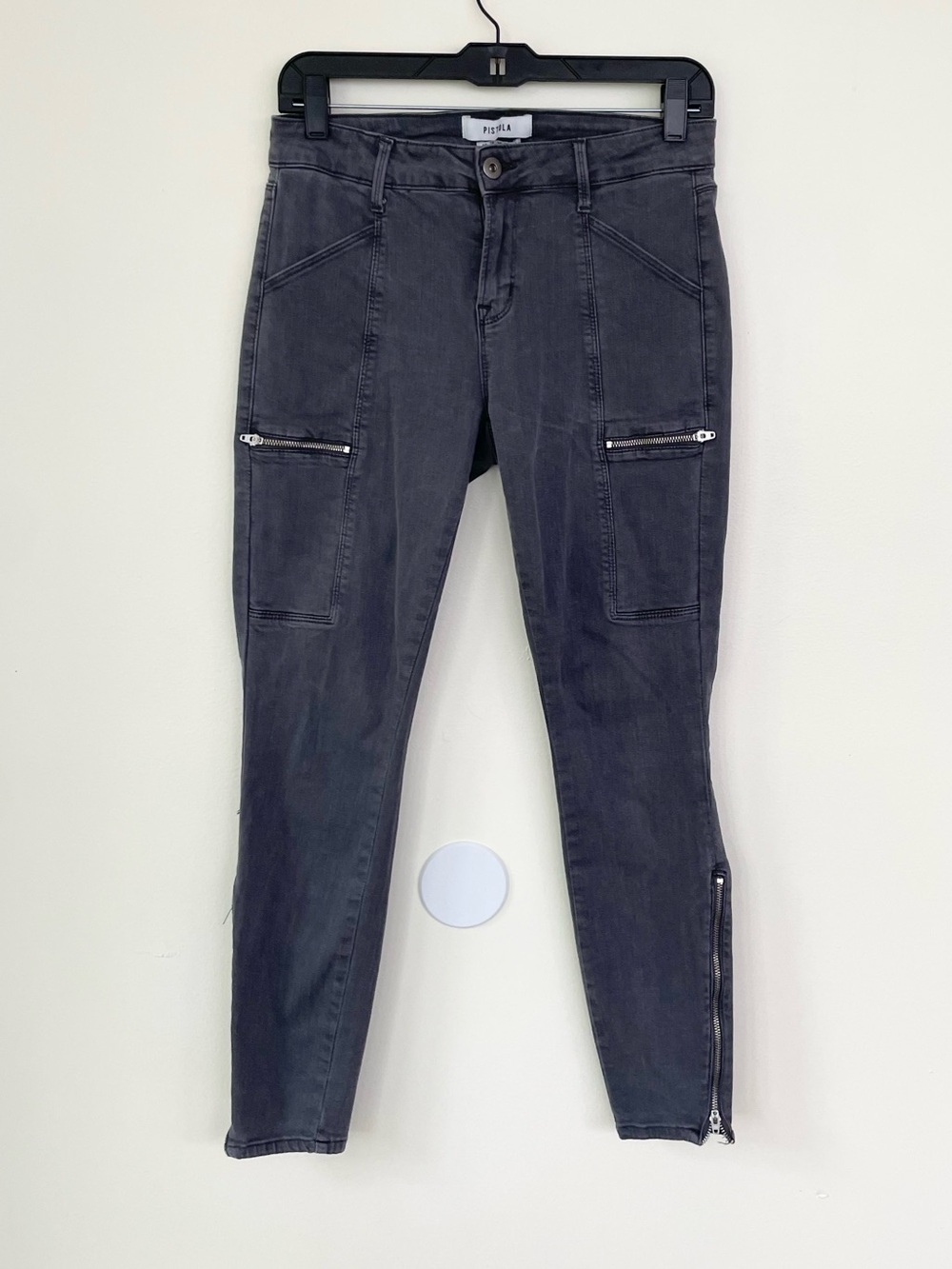 Pistols Topanga Cargo Zip Pocket and Hem Skinny Jeans in Charcoal Grey Sz 28 - Picture 2 of 9